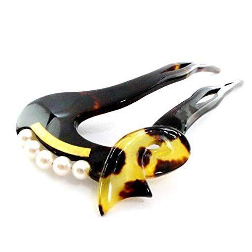 本べっ甲 かんざし おしゃれ丸型 着物 浴衣 18金プレート 着物 あこや真珠付 ヘア