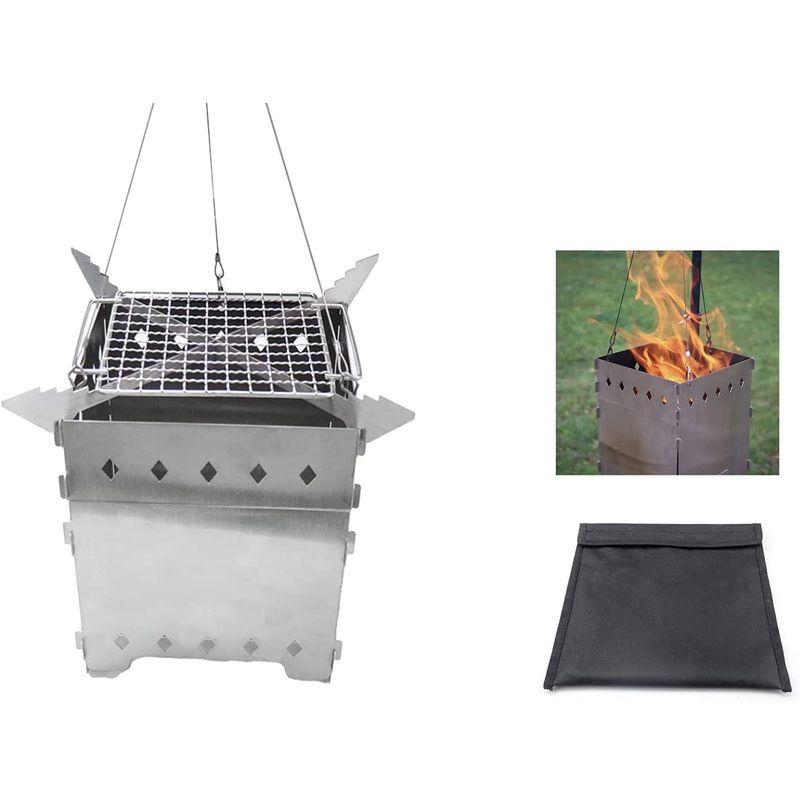 Forest Home 吊り上げ焚き火台 トライポッド 三脚 焚き火台 折りたたみ コンパクト 軽量 キャンプ 焚火 収納ケース シルバ 国内即発送