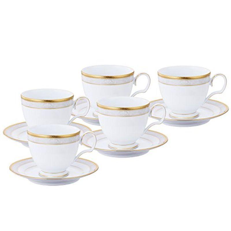 Noritake ノリタケ カップ \u0026 ソーサー セット ( コーヒー ティー 兼用) 250cc ハンプシャーゴールド 5客 ファインポー