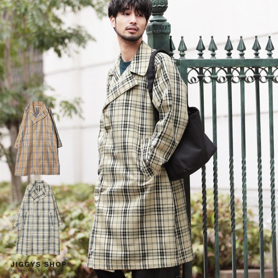 トレンチコート メンズ アウター スプリングコート チェック柄 ロングコート ロング丈 オーバーサイズ 春 春服 Jiggys Shop 通販 Paypayモール