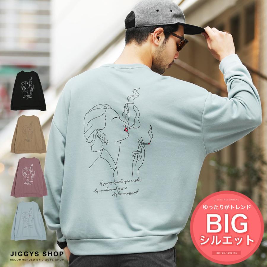 トレーナー メンズ トップス スウェット 長袖 スモークイラスト バックプリント 裏毛 ビッグシルエット ルーズ ゆったり 秋 秋服 Jiggys Shop 通販 Paypayモール