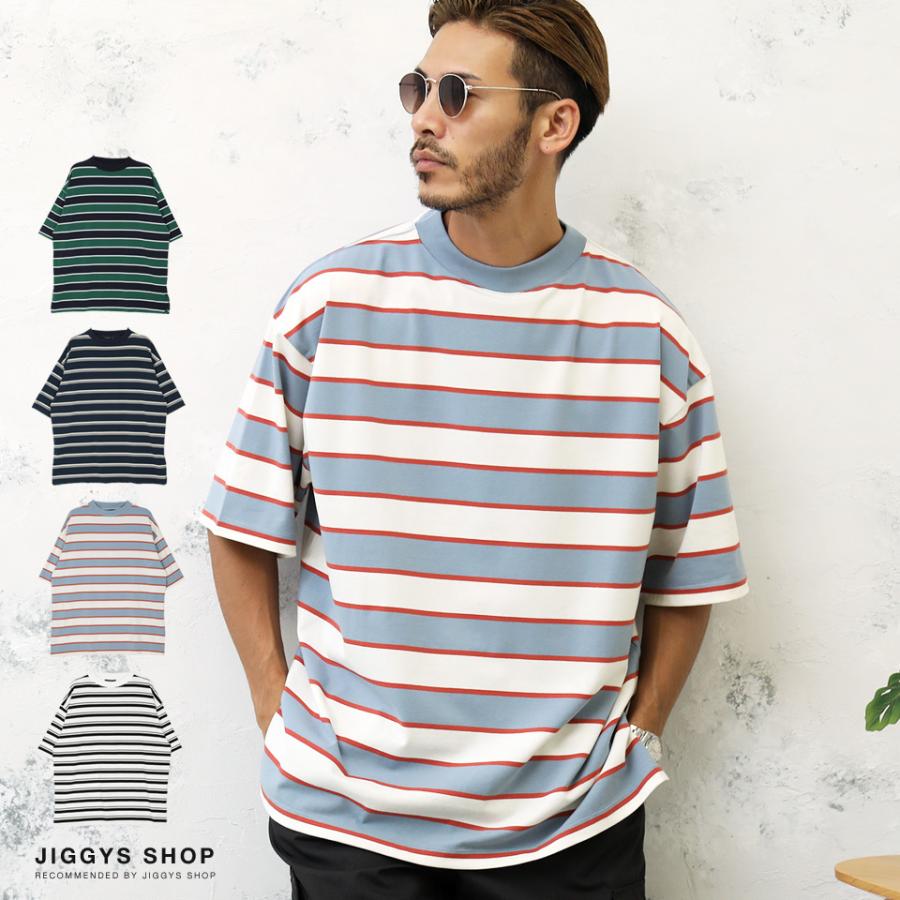 Tシャツ メンズ トップス カットソー 5分袖tシャツ ボーダー柄 モックネック 夏 夏服 Jiggys Shop 通販 Paypayモール