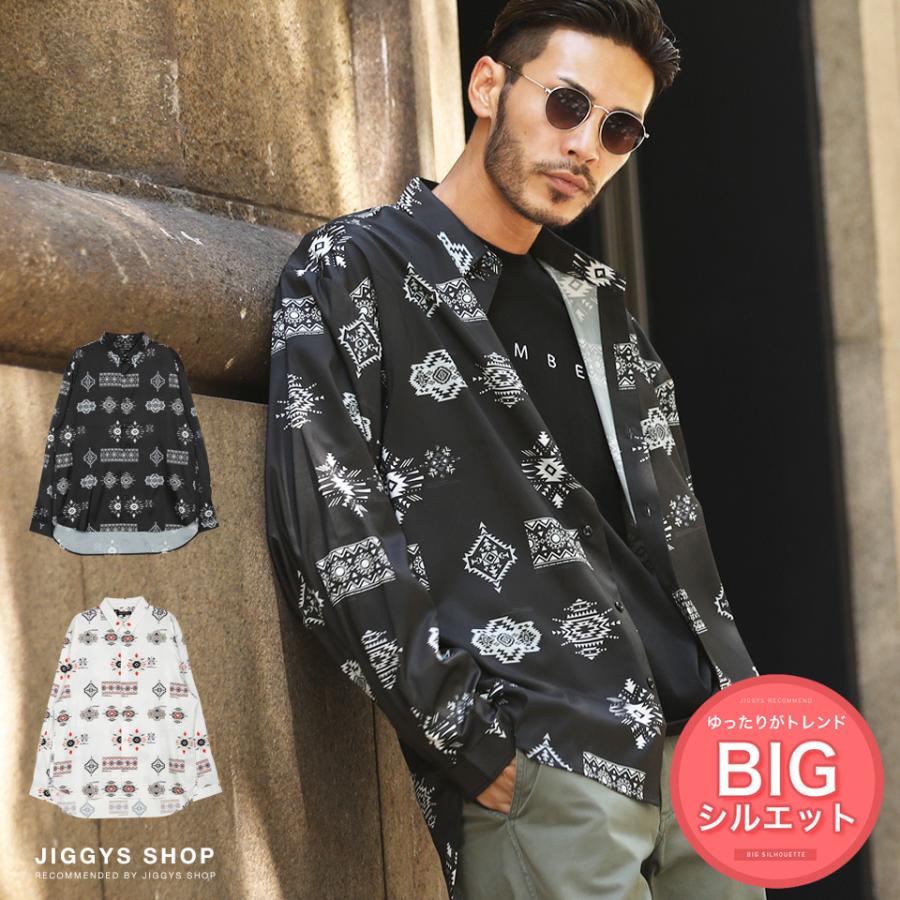 シャツ メンズ トップス 長袖シャツ ネイティブプリント 柄シャツ レギュラーカラー カジュアルシャツ ビッグシルエット ルーズ ゆったり 秋 秋服 Jiggys Shop 通販 Paypayモール