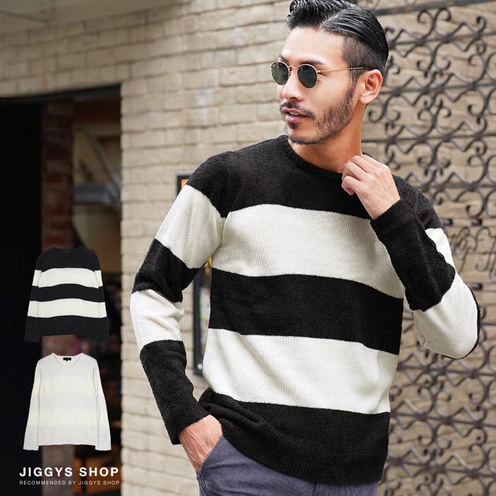 JIGGYS SHOP ニットセーター メンズ トップス アクリル ボーダー JIGGYS SHOP ニットセーター メンズ トップス アクリル ボーダー