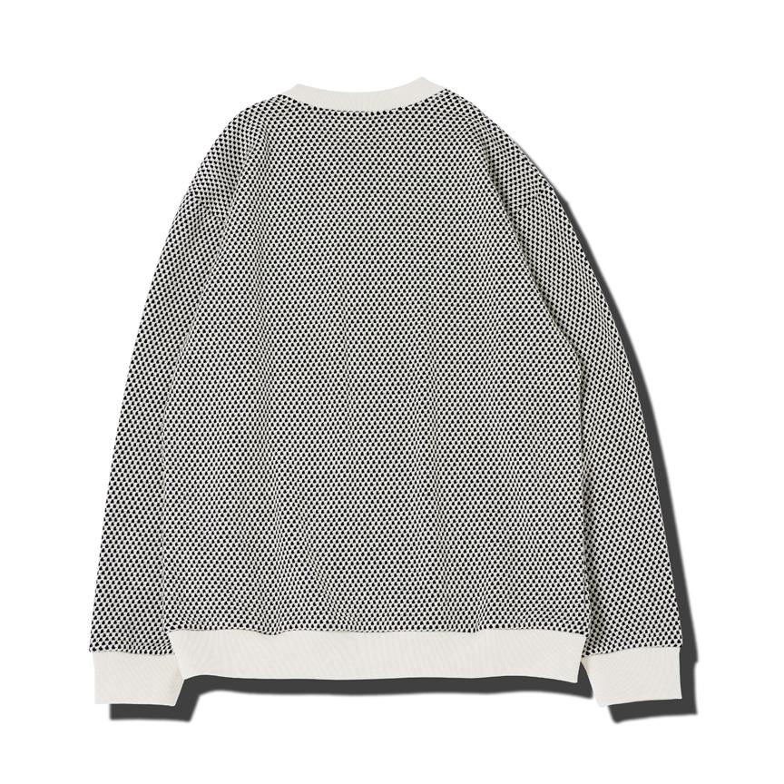 ロンT Tシャツ メンズ トップス カットソー 長袖Tシャツ バイカラー ワッフル 格子模様 バーズアイ ジャガード模様 クルーネック 秋 秋服 | JIGGYS SHOP | 10