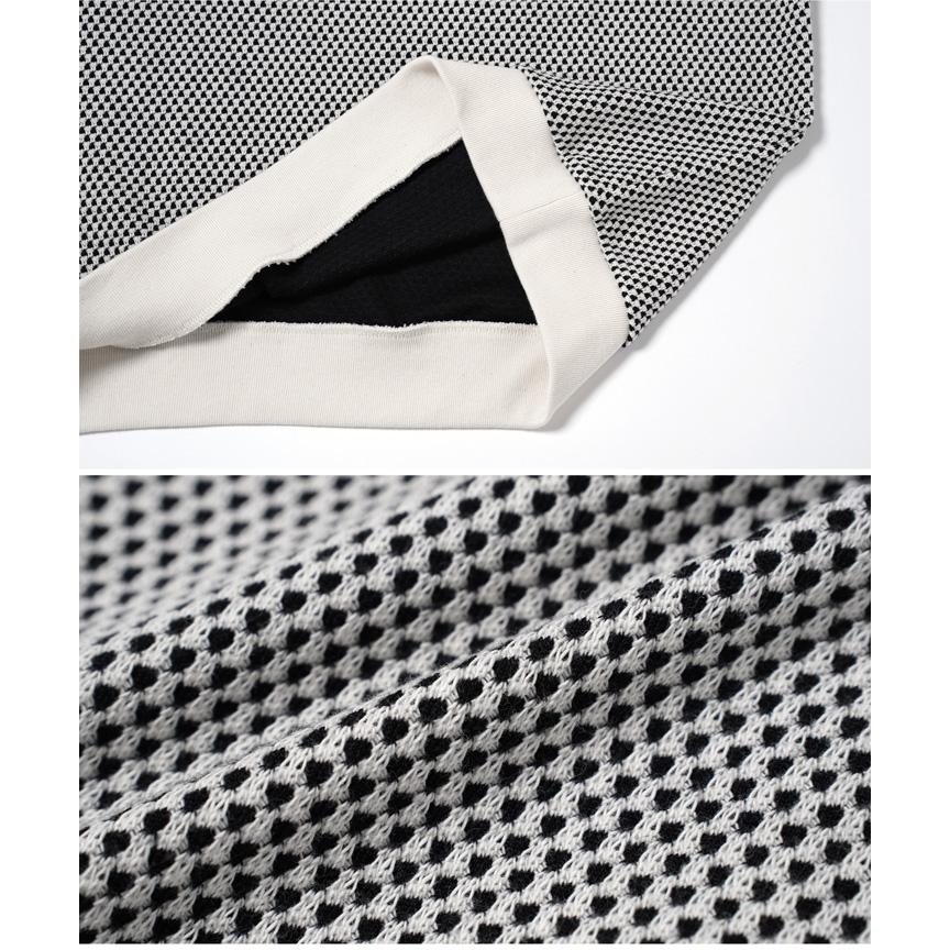 ロンT Tシャツ メンズ トップス カットソー 長袖Tシャツ バイカラー ワッフル 格子模様 バーズアイ ジャガード模様 クルーネック 秋 秋服 | JIGGYS SHOP | 12