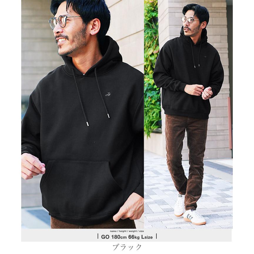 メンズ グレー裏起毛パーカー（プルオーバー）・ブラックTシャツ 2点セット【L】 218428_m01.jpg