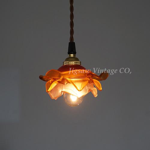 アンティーク ローズ ガラス シェード アンバー×ピンク + ペンダント