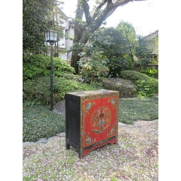 チベット家具 FS1021 アジアン家具 手書き絵 キャビネット : 実験工房