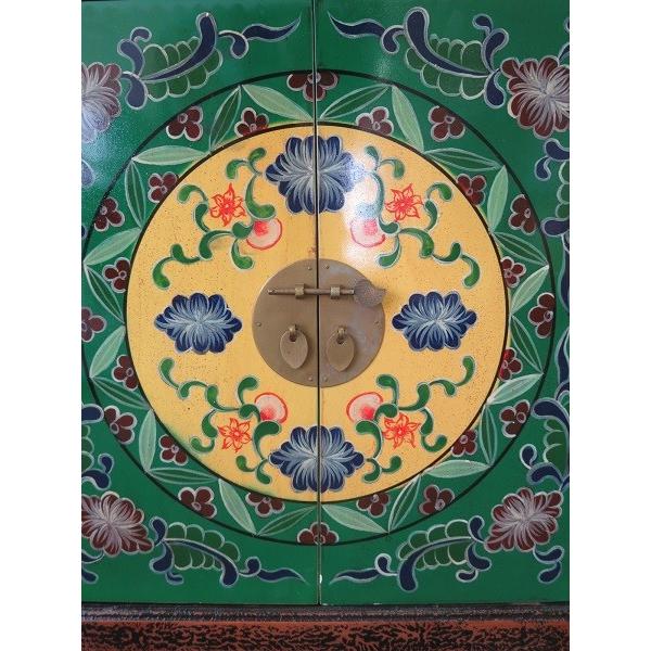 レトロ　ペイント　キャビネット　アジアン　ヴィンテージ チベット家具 FS1051 アジアン家具 手書き絵 キャビネット : 実験工房