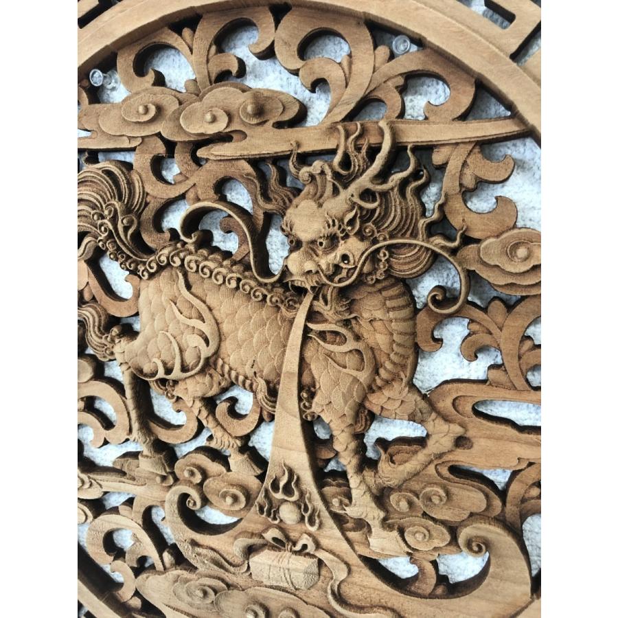 中国手彫り彫刻 麒麟 T012 無塗装 直径47.5cm : 実験工房 - 通販