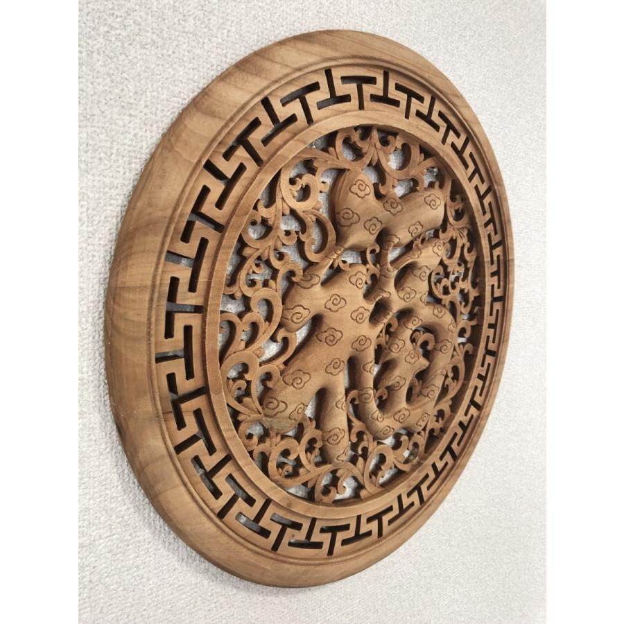 中国手彫り彫刻　大福字 T016　無塗装 直径48cm_2