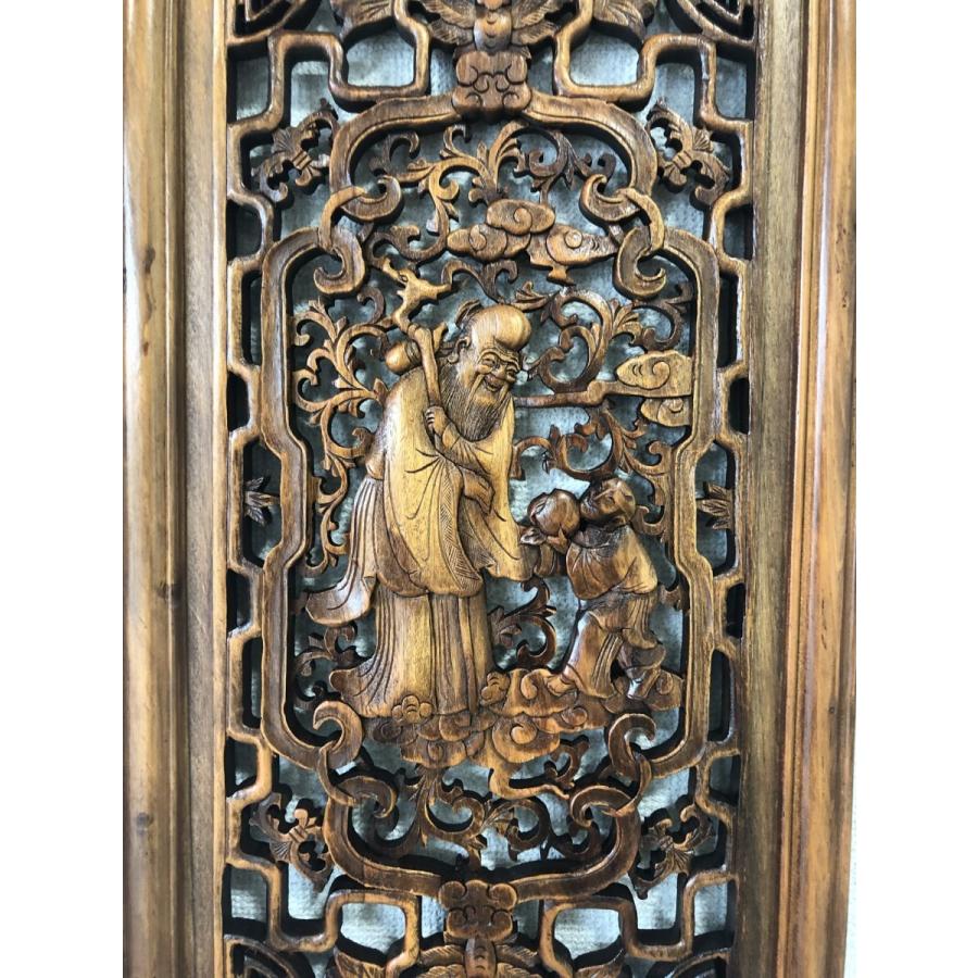 緑色の彫刻木製扉 2枚セット＊中国？