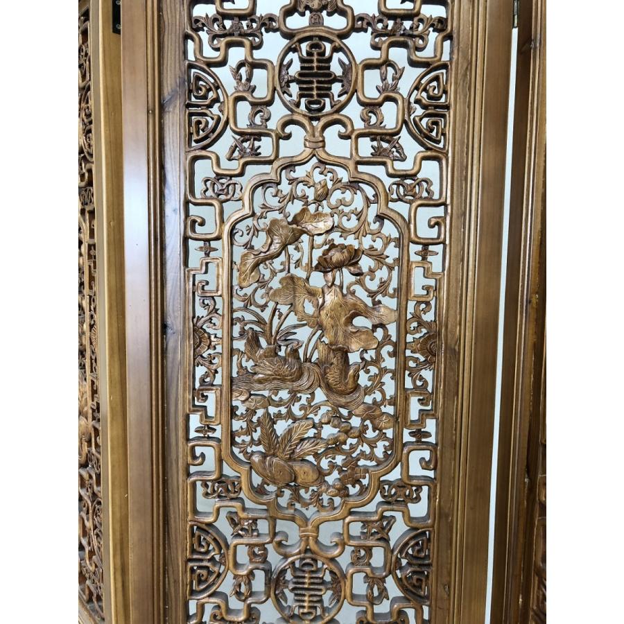 和風衝立 手彫り彫刻 中国手彫り彫刻衝立 T200 4枚セット 450×2050 : 実験