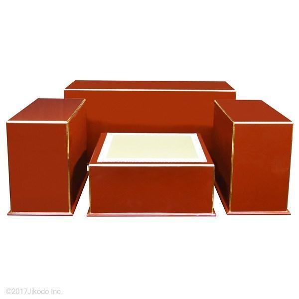 寺院仏具】幅3.5尺 朱塗りの簡易式登高座4点セット(密壇) 脇机2台