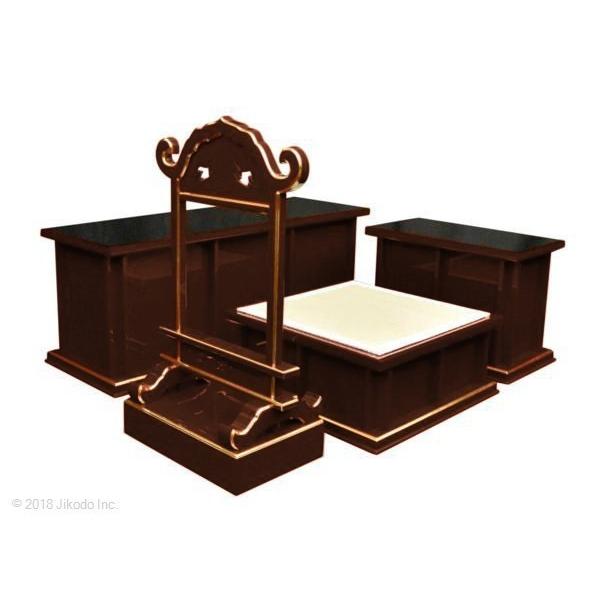 寺院仏具】潤み塗り 磬台(ケイ台)付略型3.5尺密壇(登高座)4点 寺院仏具】潤み塗り 磬台(ケイ台)付略型3.5尺密壇(登高座)4点