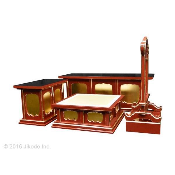 寺院仏具】朱塗り ケイ台付一重3.5尺密壇(登高座)4点セット