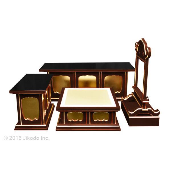 寺院仏具】朱塗り ケイ台付一重3.5尺密壇(登高座)4点セット 寺院仏具】朱塗り ケイ台付一重3.5尺密壇(登高座)4点セット