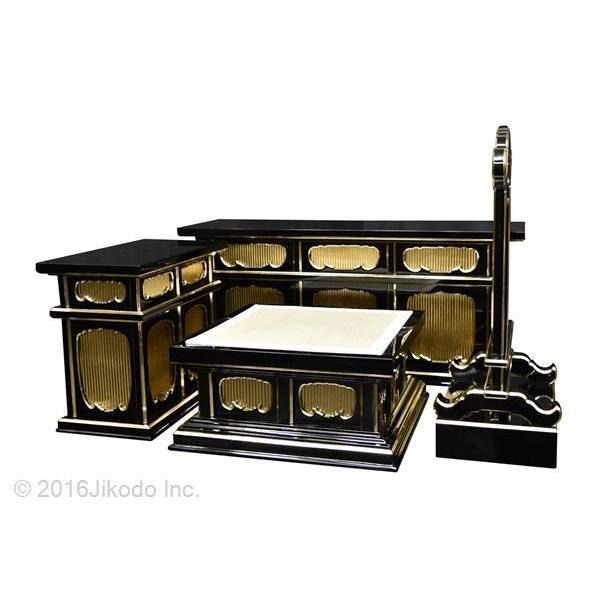寺院仏具】黒塗り ケイ台付 二重3.5尺密壇(登高座)4点セット 寺院仏具】黒塗り ケイ台付 二重3.5尺密壇(登高座)4点セット