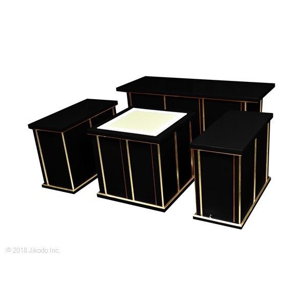 寺院仏具】黒塗り 椅子式の折り畳み登高座3.5尺 脇机2台タイプ 寺院仏具】黒塗り 椅子式の折り畳み登高座3.5尺 脇机2台タイプ