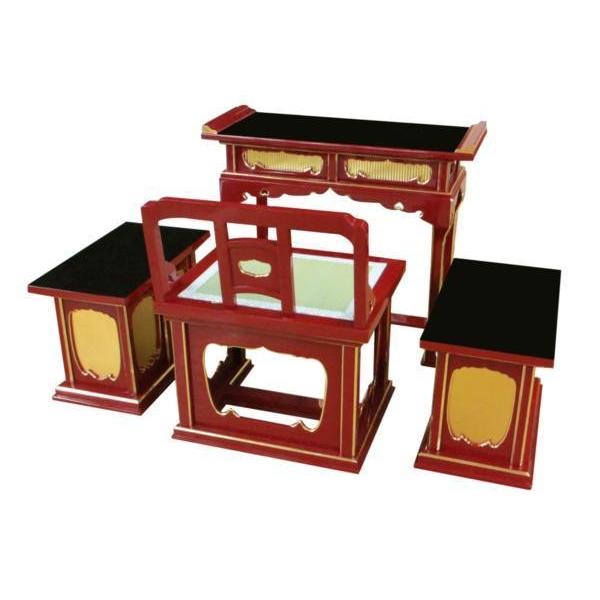 寺院仏具】朱塗り 導師机付 椅子式登高座4点セット 安心の国産 寺院仏具】朱塗り 導師机付 椅子式登高座4点セット 安心の国産