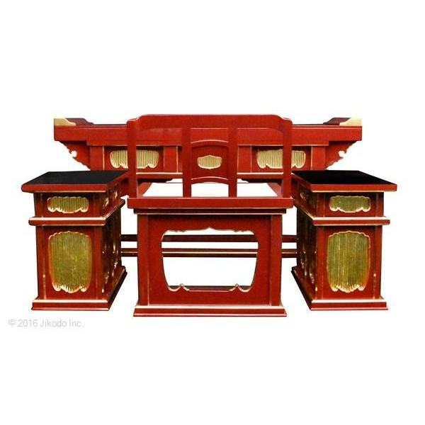 寺院仏具】朱塗り 前机と椅子型曲録と脇机セット 安心の国内自社 寺院仏具】朱塗り 前机と椅子型曲録と脇机セット 安心の国内自社