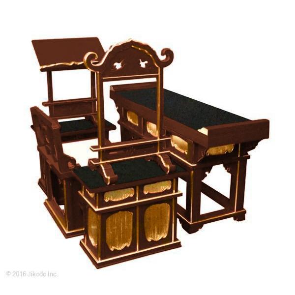 寺院仏具】潤み塗り 前机付き椅子型登高座6点セット(脇机二重 寺院仏具】潤み塗り 前机付き椅子型登高座6点セット(脇机二重