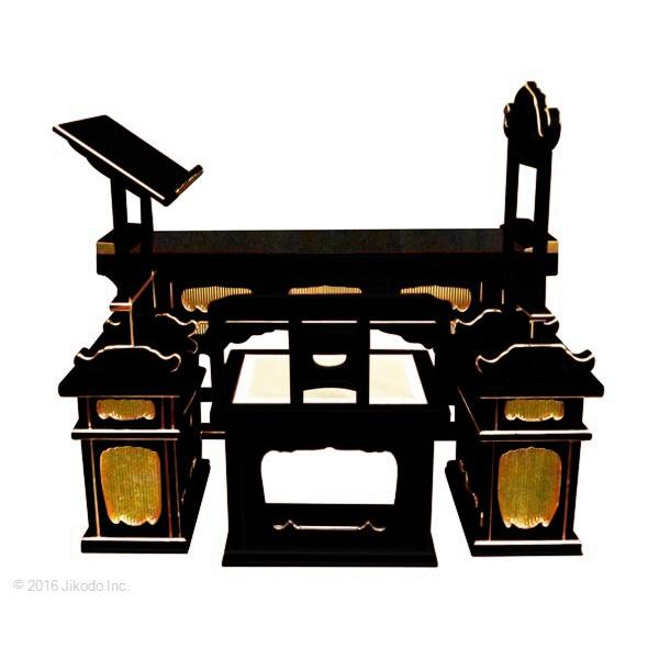 寺院仏具】潤み塗り 前机付き椅子型登高座6点セット(脇机二重 寺院仏具】潤み塗り 前机付き椅子型登高座6点セット(脇机二重