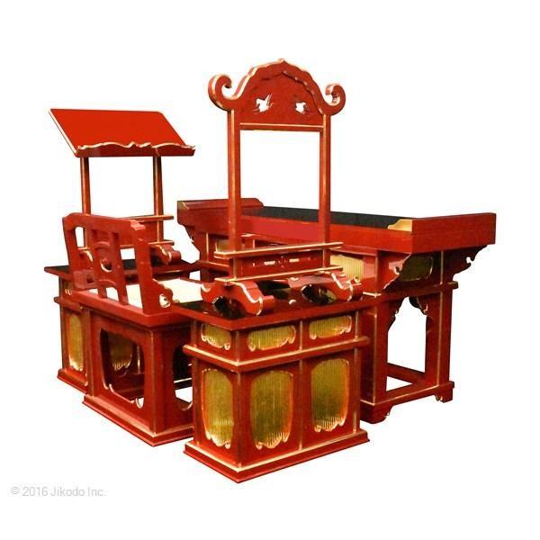 寺院仏具】潤み塗り 前机付き椅子型登高座6点セット(脇机二重 寺院仏具】潤み塗り 前机付き椅子型登高座6点セット(脇机二重