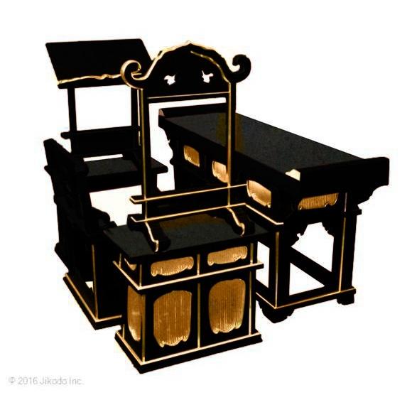 寺院仏具】潤み塗り 前机付き椅子型登高座6点セット(脇机二重 寺院仏具】潤み塗り 前机付き椅子型登高座6点セット(脇机二重