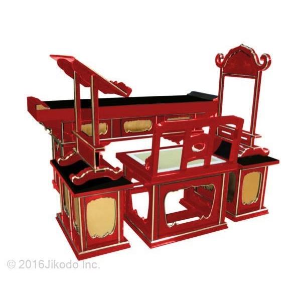 寺院仏具】黒塗り 前机付き椅子式登高座6点セット(脇机一重 寺院仏具】黒塗り 前机付き椅子式登高座6点セット(脇机一重