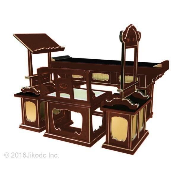寺院仏具】朱塗り 前机付き椅子式登高座6点セット(脇机一重 寺院仏具】朱塗り 前机付き椅子式登高座6点セット(脇机一重