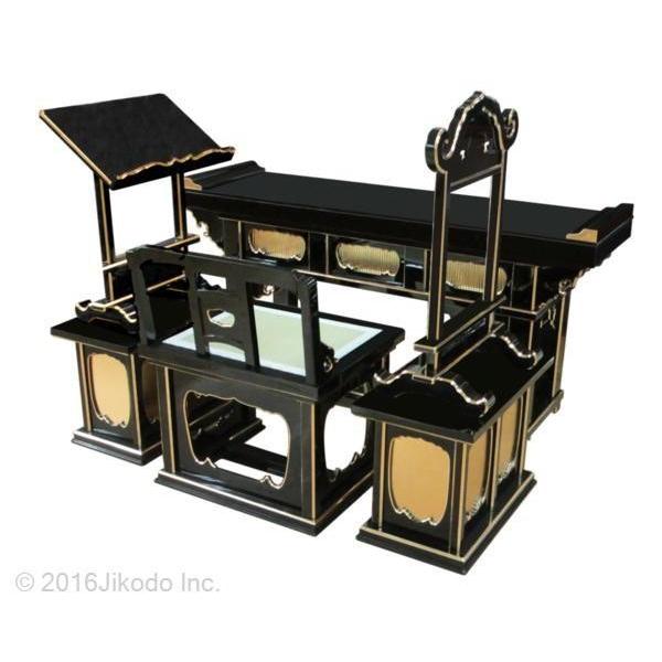 寺院仏具】朱塗り 前机付き椅子式登高座6点セット(脇机一重 寺院仏具】朱塗り 前机付き椅子式登高座6点セット(脇机一重