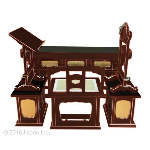寺院仏具】潤み塗り 前机付き椅子式登高座6点セット(脇机一重 寺院仏具】潤み塗り 前机付き椅子式登高座6点セット(脇机一重