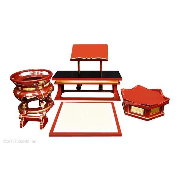 寺院仏具】朱塗り 内陣用 礼盤セット(登高座)5点一組 国内自社 寺院仏具】朱塗り 内陣用 礼盤セット(登高座)5点一組 国内自社