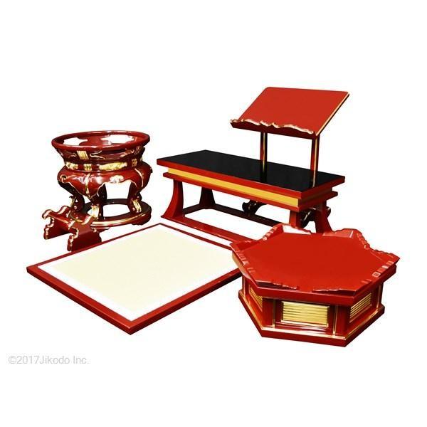 寺院仏具 内陣 花台 寺院仏具】朱塗り 内陣用 礼盤セット(登高座)5点一組 国内自社工場製