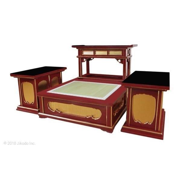 寺院仏具】潤み塗り 礼盤式登高座セット 導師机付 安心の国内 寺院仏具】潤み塗り 礼盤式登高座セット 導師机付 安心の国内