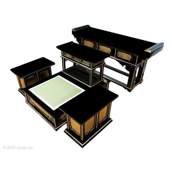寺院仏具】黒塗り 礼盤式登高座セット 前机付き 国産木製高級 寺院仏具】黒塗り 礼盤式登高座セット 前机付き 国産木製高級