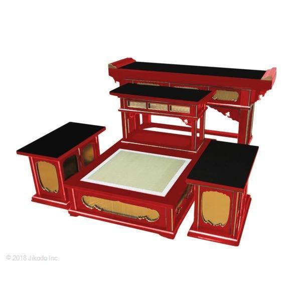 寺院仏具】朱塗り 礼盤式登高座セット 前机付き 国産木製高級 寺院仏具】朱塗り 礼盤式登高座セット 前机付き 国産木製高級