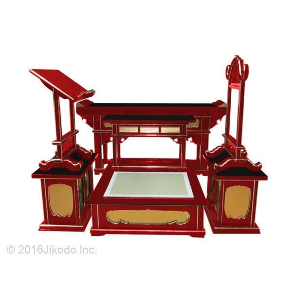 寺院仏具】朱塗り 登高座7点セット 前机5尺 安心の国内自社工場製作品
