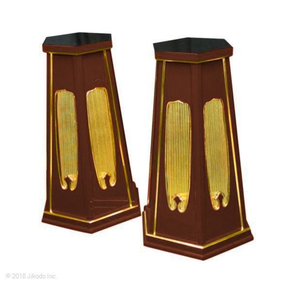 【寺院仏具】高坏　美品　一対（2個セット） 寺院仏具】潤み塗り 六角灯篭台(背高) 高さ75センチ 1対 安心の