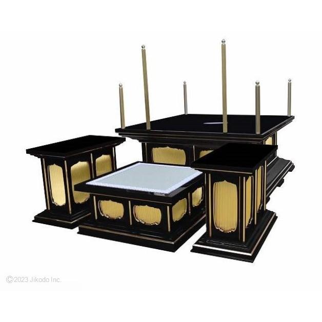 寺院仏具】黒塗り 3.5尺 高級護摩壇・大壇 脇机2台 密教法具 寺院仏具】黒塗り 3.5尺 高級護摩壇・大壇 脇机2台 密教法具