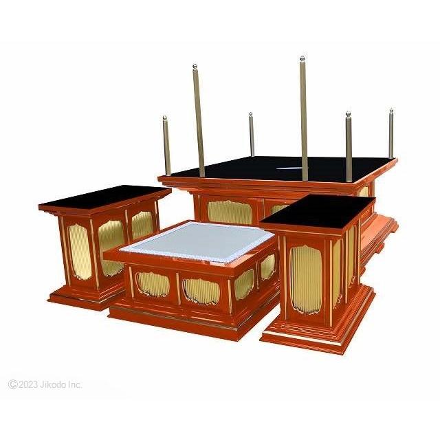 寺院仏具】黒塗り 3.5尺 高級護摩壇・大壇 脇机2台 密教法具 寺院仏具】黒塗り 3.5尺 高級護摩壇・大壇 脇机2台 密教法具