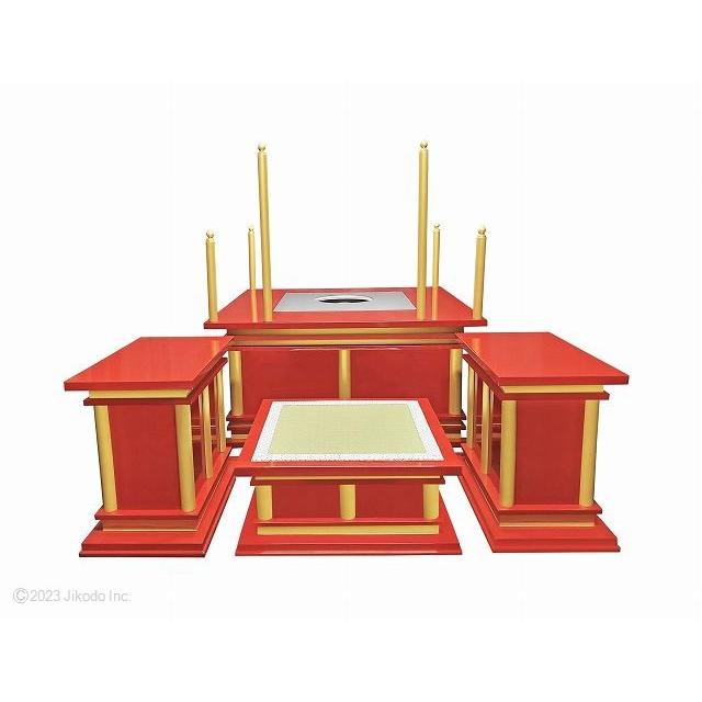 寺院仏具】朱塗り 慈光型の護摩壇3.5尺セット 密教法具(天板に 寺院仏具】朱塗り 慈光型の護摩壇3.5尺セット 密教法具(天板に