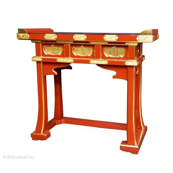 寺院仏具】朱塗り 高級背高導師机 引出し付き 金具付き 幅90 寺院仏具】朱塗り 高級背高導師机 引出し付き 金具付き 幅90