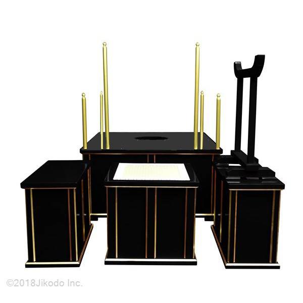 寺院仏具】黒塗り 壇幅90センチ 収納できる折り畳み椅子型護摩壇 寺院仏具】黒塗り 壇幅90センチ 収納できる折り畳み椅子型護摩壇