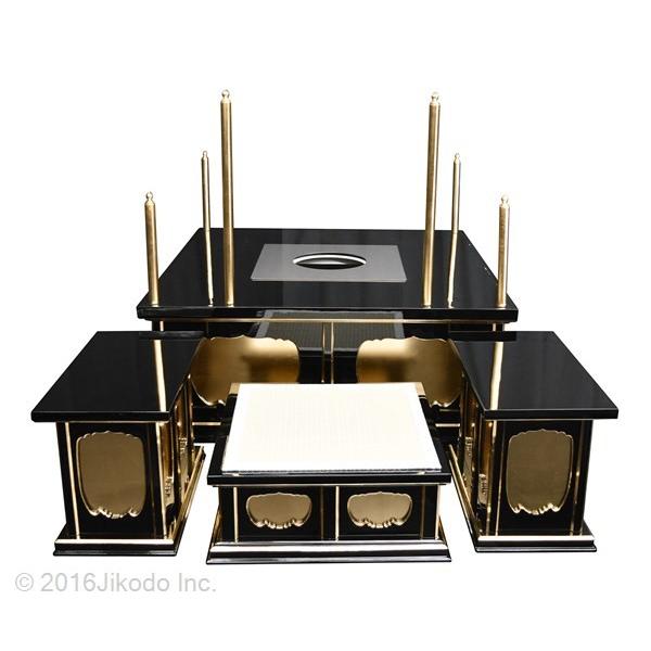 寺院仏具】朱塗り 3.5尺 一重護摩壇・大壇 脇机2台 密教法具 寺院仏具】朱塗り 3.5尺 一重護摩壇・大壇 脇机2台 密教法具