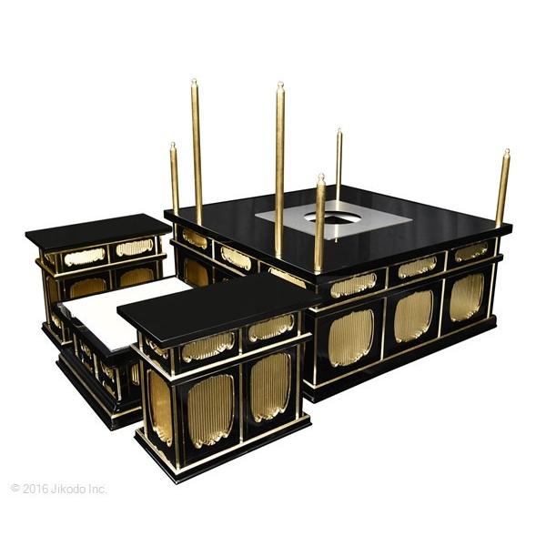 寺院仏具】黒塗り 3.5尺 二重護摩壇・大壇 脇机2台 密教法具 寺院仏具】黒塗り 3.5尺 二重護摩壇・大壇 脇机2台 密教法具