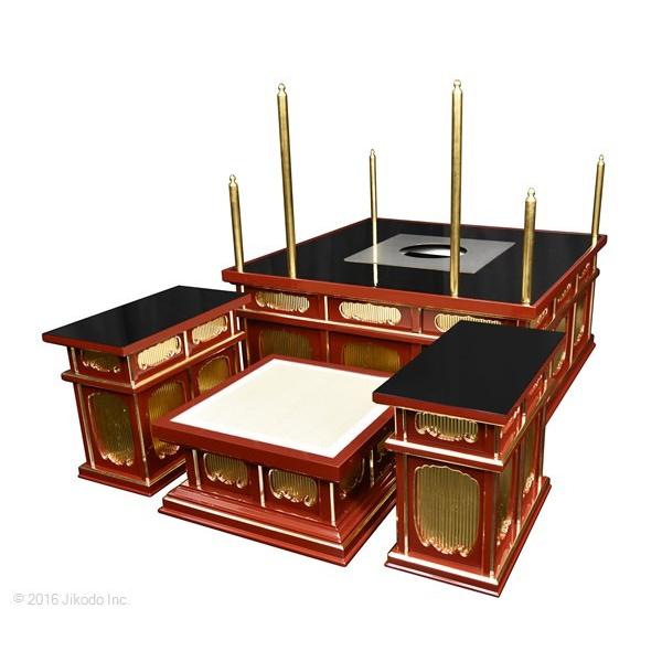 寺院仏具】潤み塗り 3.5尺 二重護摩壇・大壇 脇机2台 密教法具 寺院仏具】潤み塗り 3.5尺 二重護摩壇・大壇 脇机2台 密教法具