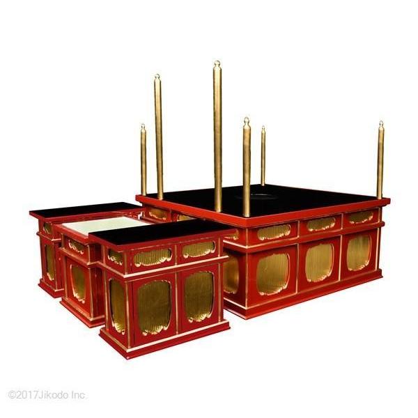 寺院仏具】黒塗り 3.5尺 二重椅子型護摩壇・大壇 脇机2台 国内 寺院仏具】黒塗り 3.5尺 二重椅子型護摩壇・大壇 脇机2台 国内
